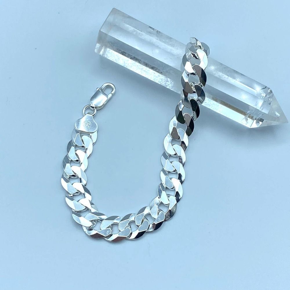 Flat Curb Sterling Silver Bracelet 250 gauge Unisex